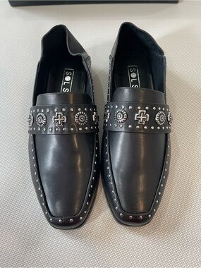 Sol Sana Black Studded Leather Loafers